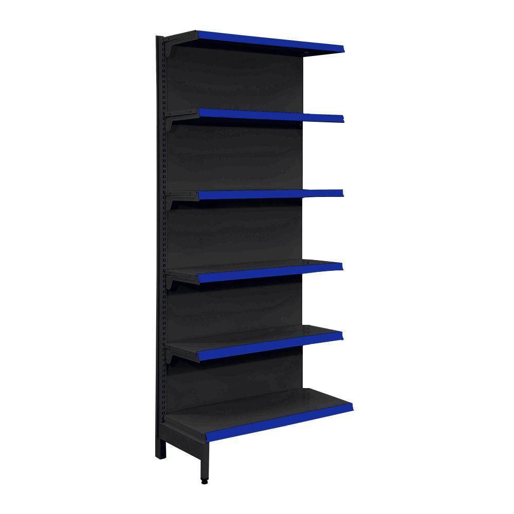 Gôndola Prateleira Preta 6 Níveis 40x30 New Plus 2,00 Parede Continuação Pe Azul - Sa Gôndolas - 1