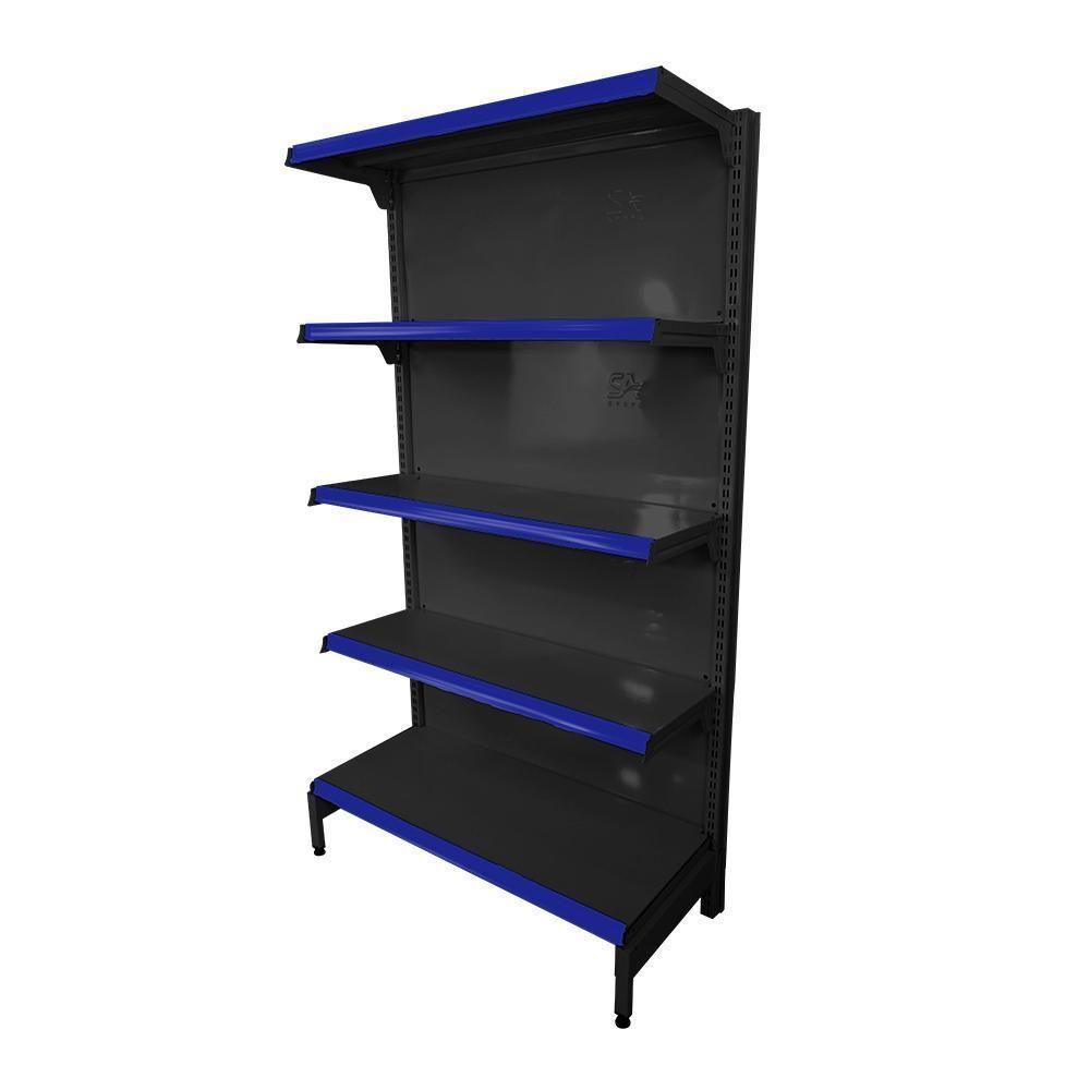 Gôndola Prateleira Preta 5 Níveis 40x30 New Plus 1,70 Parede Inicial Pe Azul - Sa Gôndolas - 1