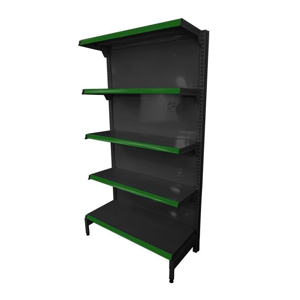 Gôndola Prateleira Preta 5 Níveis 40x30 New Plus 1,70 Parede Inicial Pe Verde - Sa Gôndolas - 1