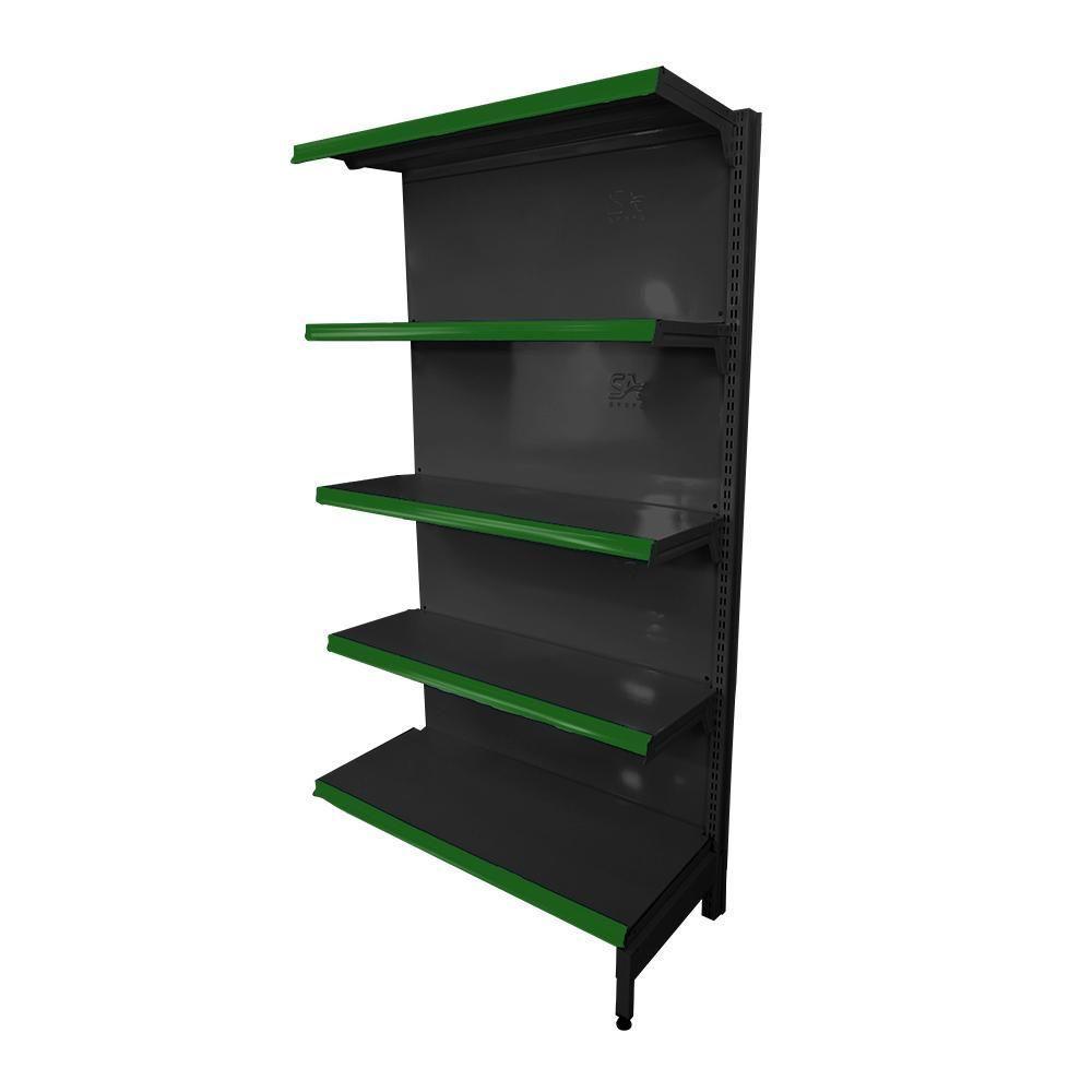 Gôndola Prateleira Preta 5 Níveis 40x30 New Plus 1,70 Parede Continuação Pe Verde - Sa Gôndolas - 1
