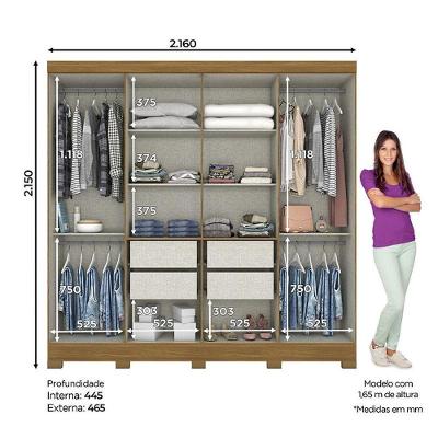 Guarda Roupa Casal B51 8 Portas 4 Gavetas Nature Off White MDP MDF