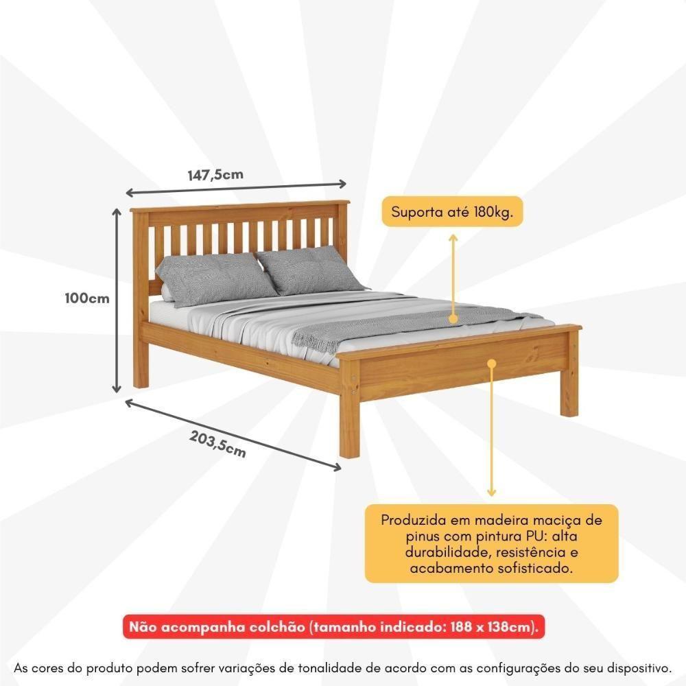 Cama De Casal Madeira Maciça Para Colchão 188 X 138cm Multimóveis Cr35240 Mel Mel - 3