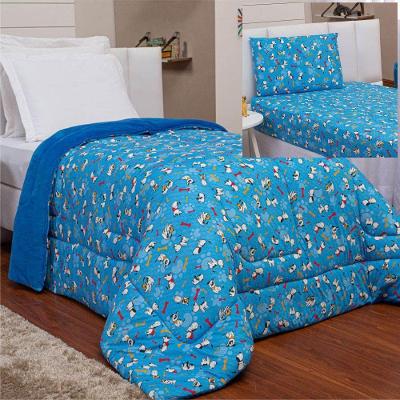 Coordenado Coberdrom Edredom E Lençol Solteiro 3 Peças Pets - Azul