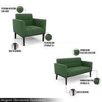 Conjunto Poltrona E Namoradeira Decorativa Pés Fixo Em Madeira Preto Suede Verde - 6