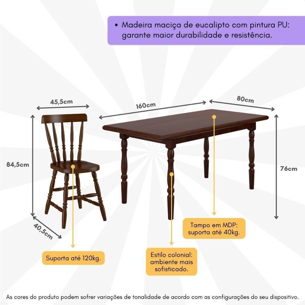 Conjunto Mesa De Jantar 160cm Com 6 Cadeiras Multimóveis Cr50085 Castanho Castanho - 3