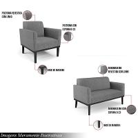 Conjunto 2 Poltronas E 1 Namoradeira Decorativa Pés Fixo Em Madeira Preto Linho Cinza Mesclado - 6