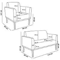 Conjunto 2 Poltronas E 1 Namoradeira Decorativa Pés Fixo Em Madeira Preto Linho Cinza Mesclado - 8