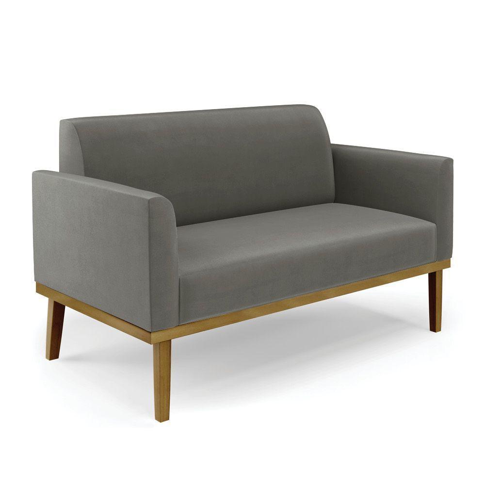 Conjunto 2 Poltronas E 1 Namoradeira Decorativa Pés Fixo Em Madeira Castanho Suede Grafite - 2