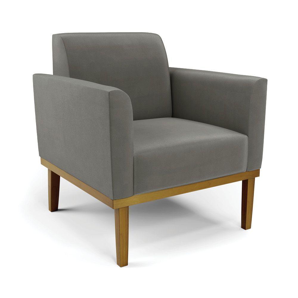 Conjunto 2 Poltronas E 1 Namoradeira Decorativa Pés Fixo Em Madeira Castanho Suede Grafite - 3