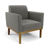 Conjunto 2 Poltronas E 1 Namoradeira Decorativa Pés Fixo Em Madeira Castanho Suede Grafite - 3