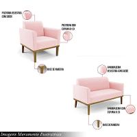 Conjunto Poltrona E Namoradeira Decorativa Pés Fixo Em Madeira Castanho Suede Rosa Bebê - 6
