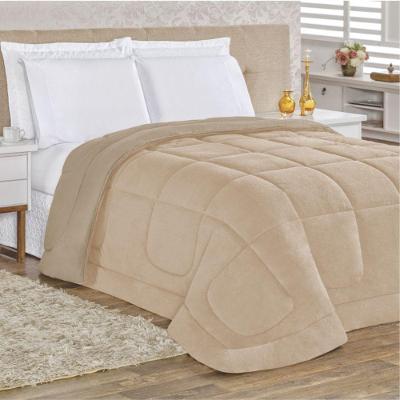 Edredom Coberdrom Queem Malha Algodão E Manta Flannel - Cáqui