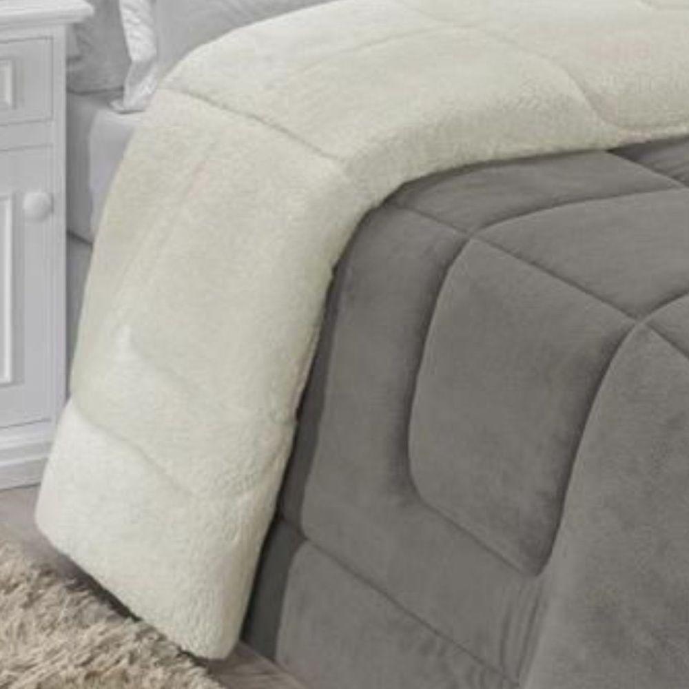 Edredom Coberdrom Pryme Solteiro Sherpa E Manta - Cinza - 2