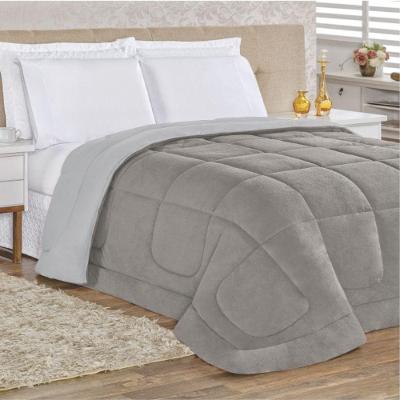 Edredom Coberdrom Queem Malha Algodão E Manta Flannel - Cinza