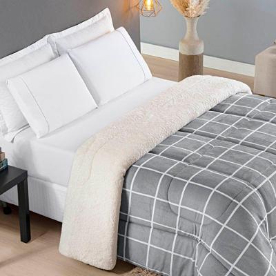 Edredom Coberdrom Austim King Original Sherpa E Manta - Cinza