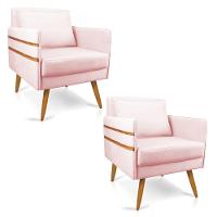 Kit 02 Poltronas Mari Suede Rosa Bebê Pés Palito Castanho - 1
