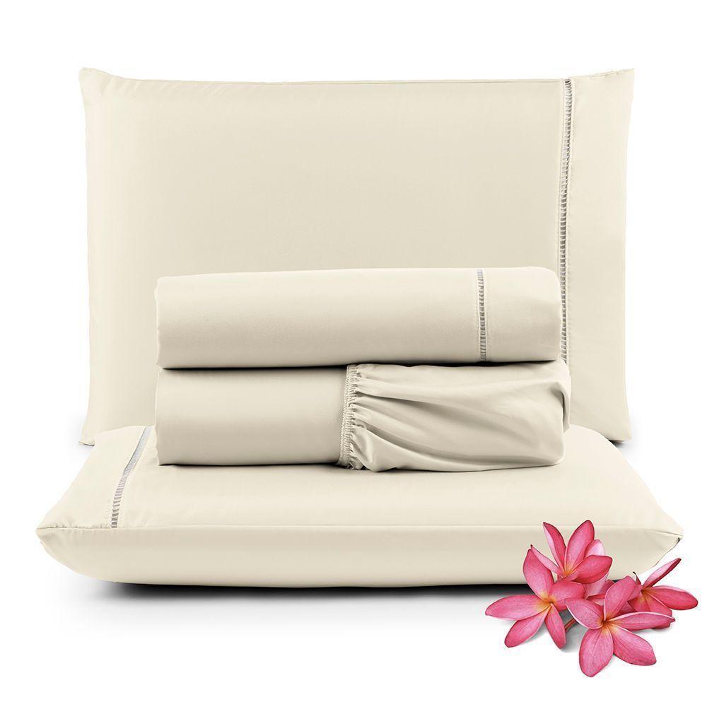 Jogo De Lençol Micropercal 400 Fios Queen 4 Peças Barato - Palha - 1