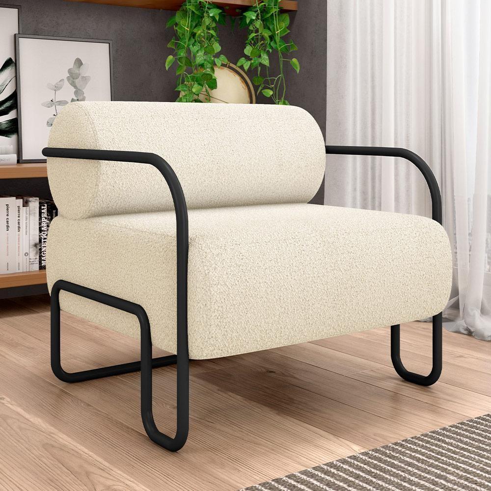 Kit 02 Poltronas Decorativa Pés Industrial Moscou K01 Bouclê Creme - Lyam Decor - 6