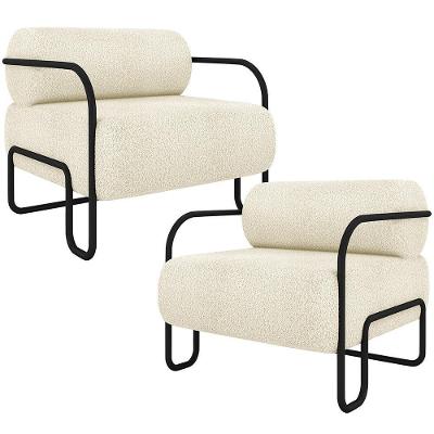 Kit 2 Poltronas Decorativas Moscou K01 Tecido Bouclê Creme Lyam Decor