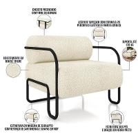 Kit 02 Poltronas Decorativa Pés Industrial Moscou K01 Bouclê Creme - Lyam Decor - 7