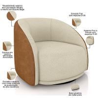 Kit 02 Poltronas Decorativa Giratória Angelina M03 Bouclê Bege Couríssimo Whisky - 7