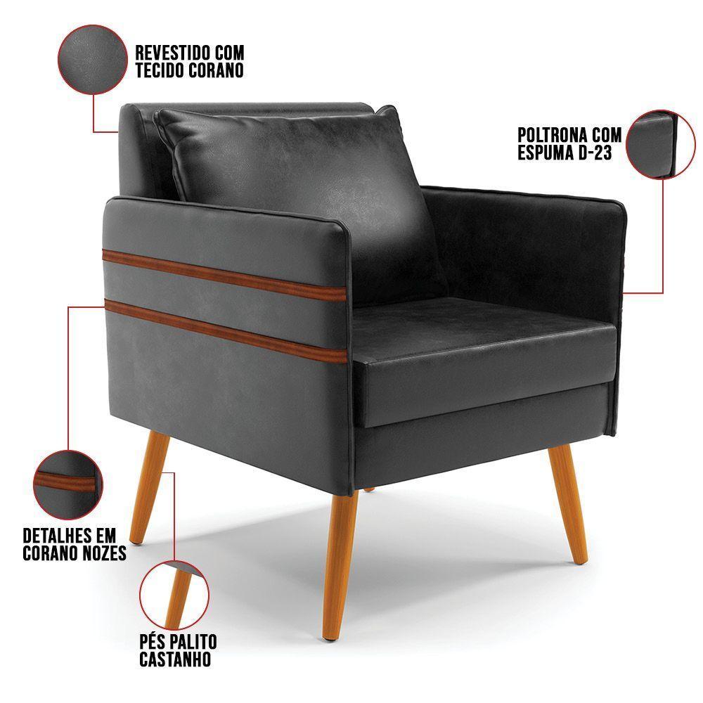 Kit 01 Namoradeira E 02 Poltronas Corano Castanho Preto - 4