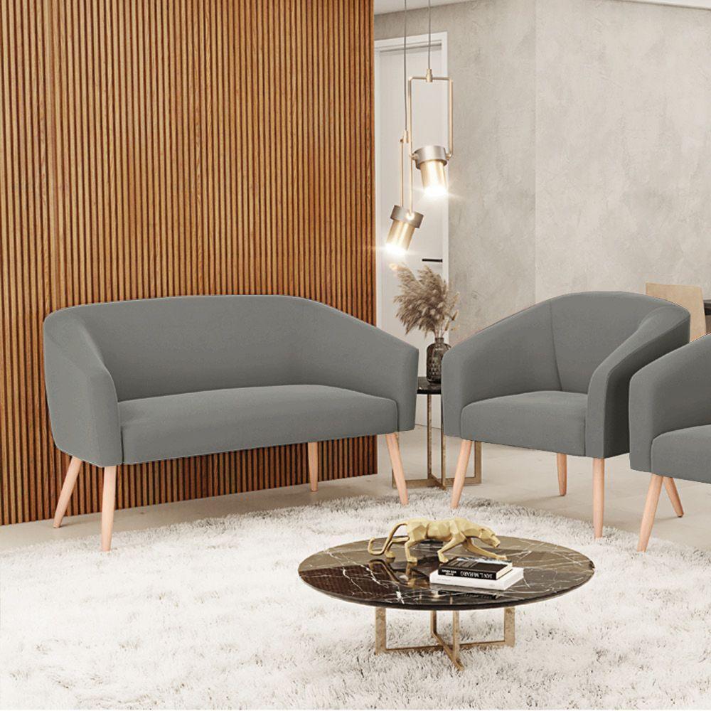 Kit 01 Namoradeira 02 Lugares E 01 Poltrona Suede Grafite - 8