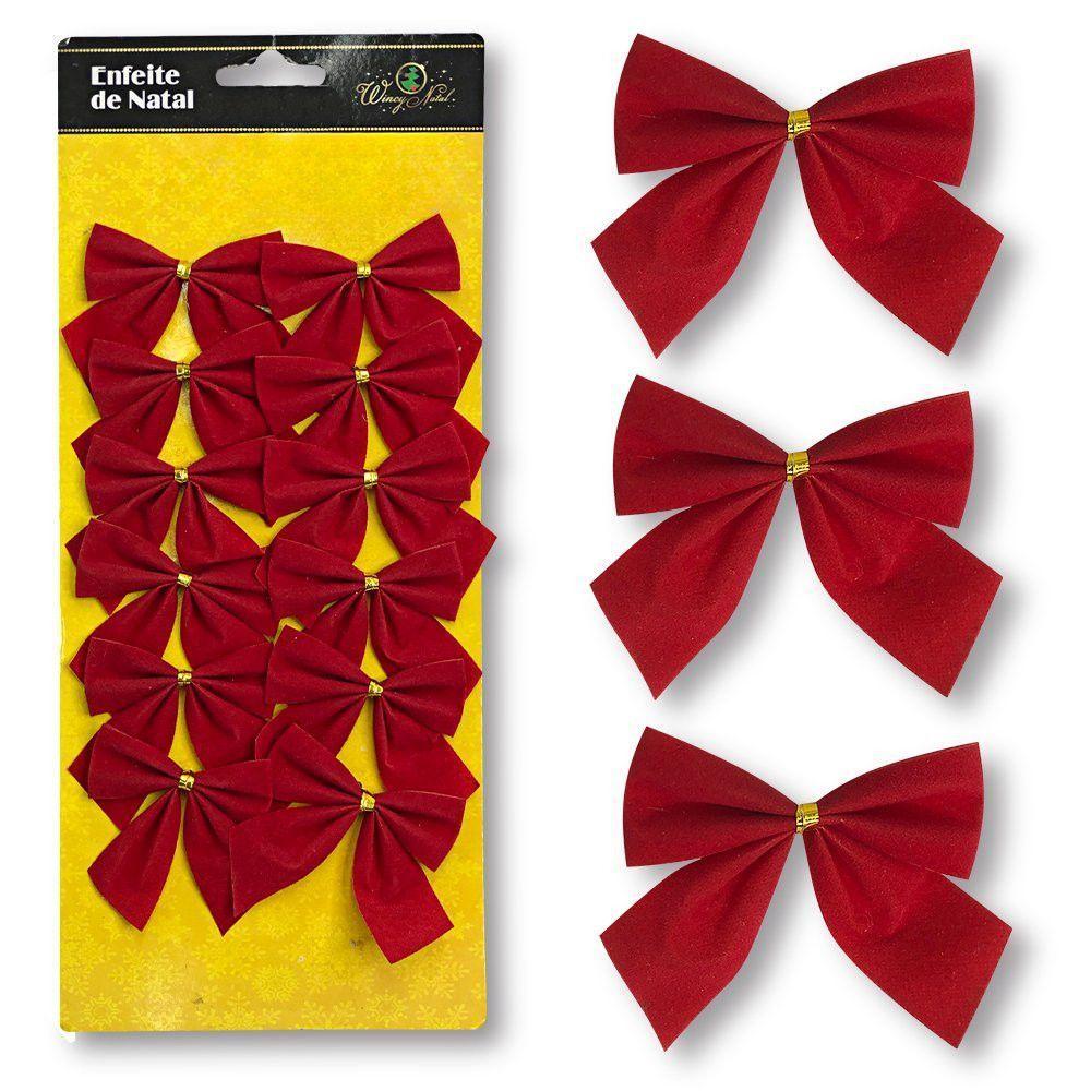 Kit 12 Laços Veludo Lacinhos Vermelho Decoração árvore Natal - 2