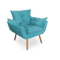 Kit 2 Poltronas Opalas Com Puff Redondo Suede Azul Turquesa - 3
