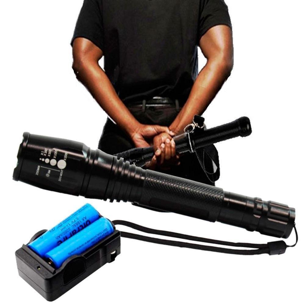 Lanterna Led Longo Alcance T6 Ultra Forte Militar Tática 2 Baterias B-max 8477 - 2