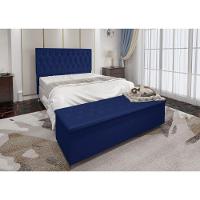 Kit Cabeceira Calçadeira Baú Casal 140cm Azul Marinho - 3