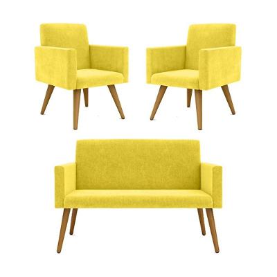 Kit Namoradeira + 02 Poltronas Decorativas Nina Amarelo