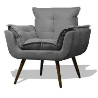 Kit 2 Poltronas Opalas Com Puff Redondo Suede Grafite