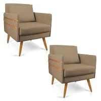 Kit 02 Poltronas Mari Suede Marrom Rato Pés Palito Castanho - 1