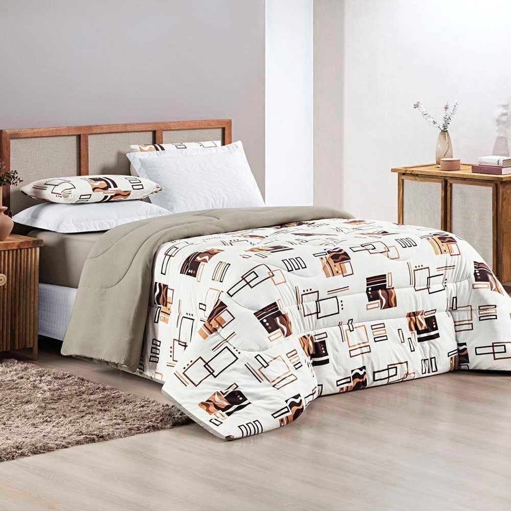 Kit Edredom Grace Super King 01 Peça 100% Algodão Dupla Face Extra Macio Estampado - Avelã - 1