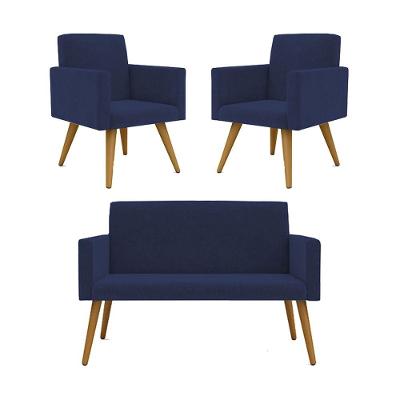 Kit Namoradeira + 2 Poltronas azul Marinho