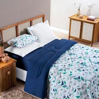 Kit Edredom Grace Super King 01 Peça 100% Algodão Dupla Face Extra Macio Estampado - Azul Geométrico - 2