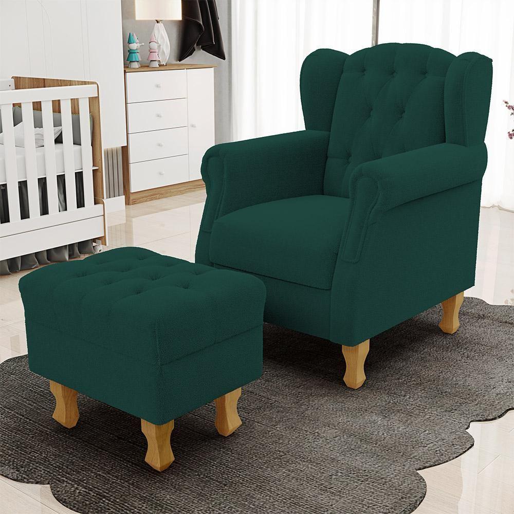 Poltrona De Amamentação Yara P02 Com Puff Paris Luis Xv L02 Bouclê Verde - Lyam Decor - 8