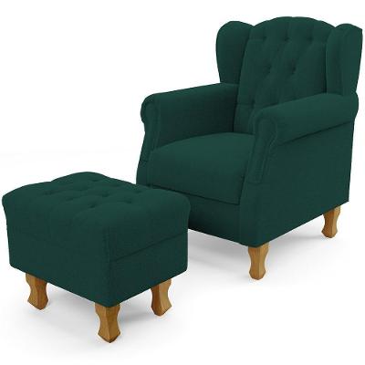 Poltrona De Amamentação Yara P02 Com Puff Principal Funcionalidade Bouclé Verde Lyam Decor