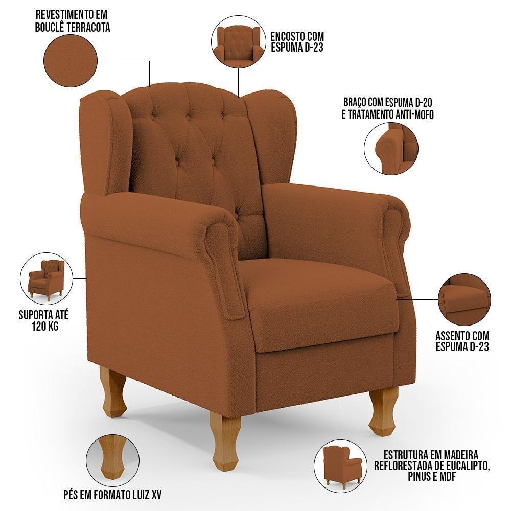 Poltrona De Amamentação Yara P02 Com Puff Paris Luis Xv L02 Bouclê Terracota - Lyam Decor - 6