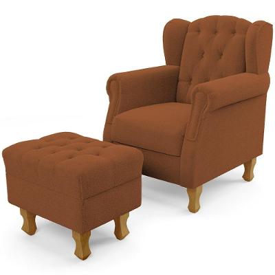 Poltrona De Amamentação Yara P02 Com Puff Paris Bouclê Terracota Lyam Decor