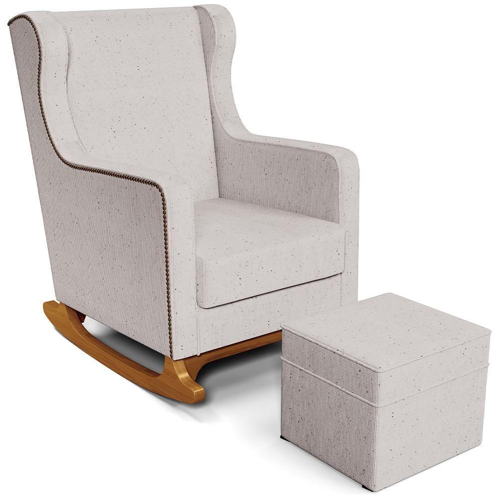 Poltrona De Amamentação Com Balanço E Puff Mavie L02 Linho Bege - Lyam Decor - 1