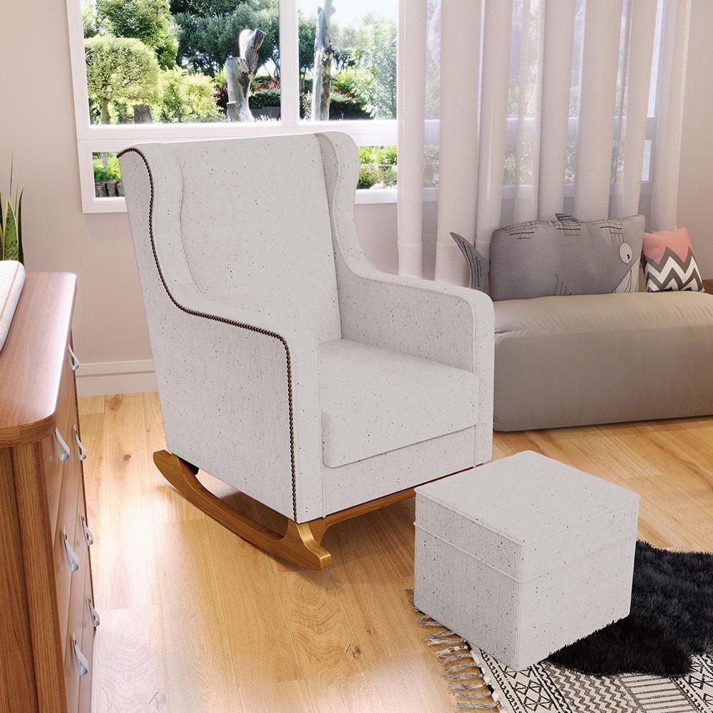 Poltrona De Amamentação Com Balanço E Puff Mavie L02 Linho Bege - Lyam Decor - 9