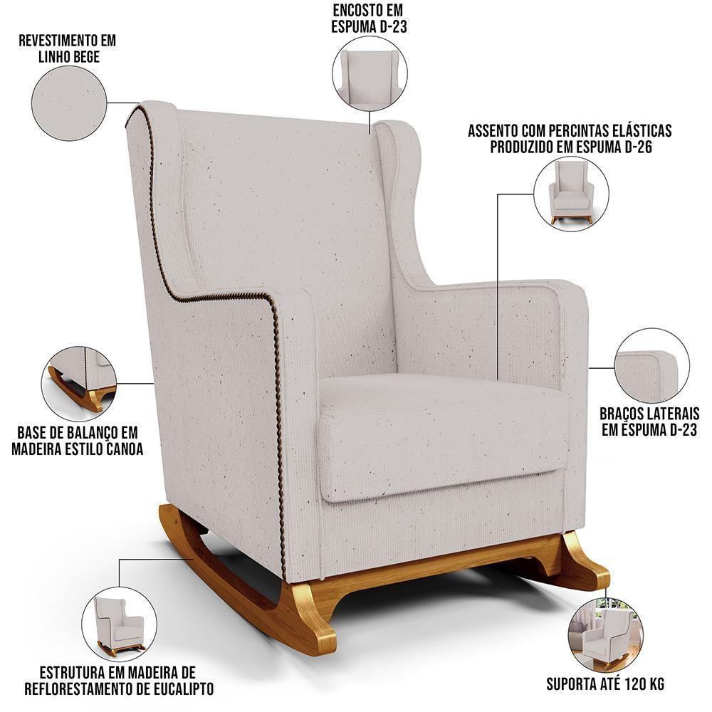 Poltrona De Amamentação Com Balanço E Puff Mavie L02 Linho Bege - Lyam Decor - 10