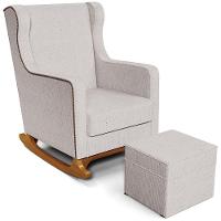 Poltrona De Amamentação Com Balanço E Puff Mavie L02 Linho Bege - Lyam Decor - 1