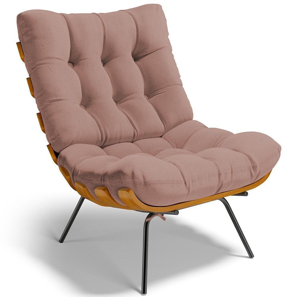 Poltrona Costela L02 Com Puff Sala De Estar Linho Rosê - Lyam Decor - 6