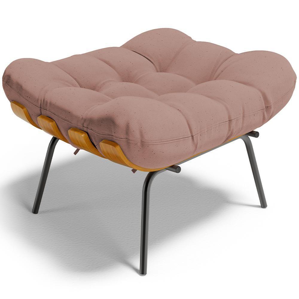 Poltrona Costela L02 Com Puff Sala De Estar Linho Rosê - Lyam Decor - 8