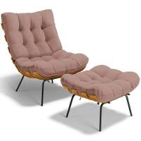 Poltrona Costela L02 Com Puff Sala De Estar Linho Rosê - Lyam Decor - 1