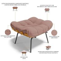 Poltrona Costela L02 Com Puff Sala De Estar Linho Rosê - Lyam Decor - 3