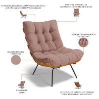 Poltrona Costela L02 Com Puff Sala De Estar Linho Rosê - Lyam Decor